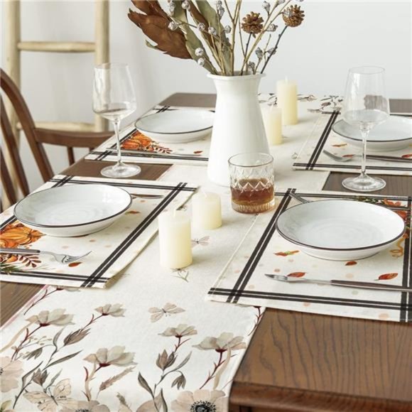 Set of 4 Pumpkins Mushrooms Leaves Placemat for Dining Table, 12 x 18 Inch - Picture 3 of 6